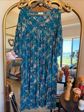 NATURAL LIFE Teal Floral Tiered Maxi Dress